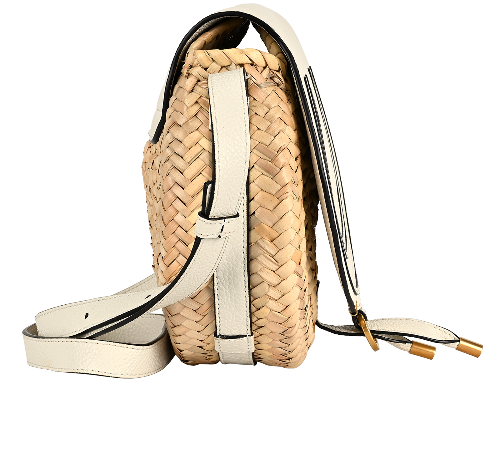 Marcie Round Crossbody, &pound;395, Handbags, Beige/White, Leather/Raffia, Side view